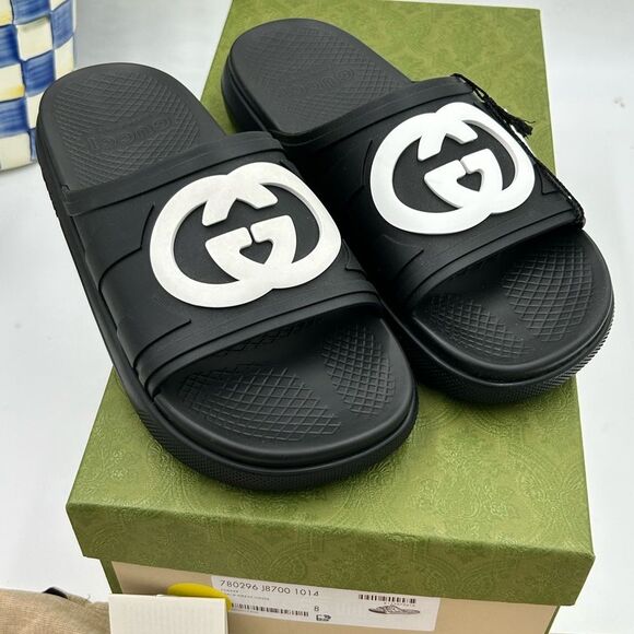 Men's Gucci interlocking G rubber Pool slides size 8, made in Italy - Picture 10 of 10